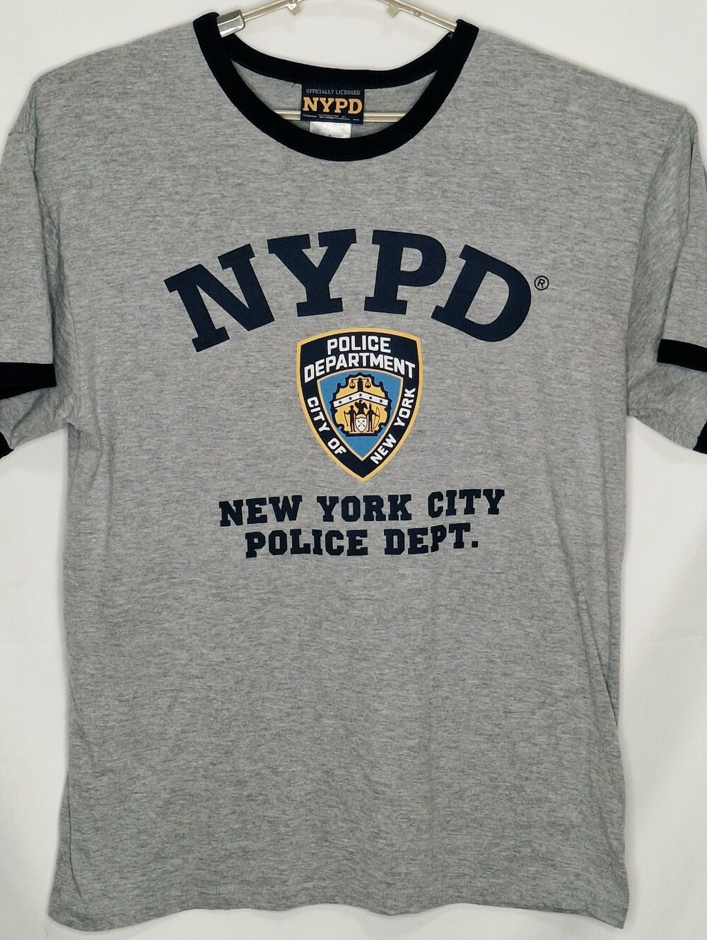 NYPD Gray & Navy Ringer Tee Size Large